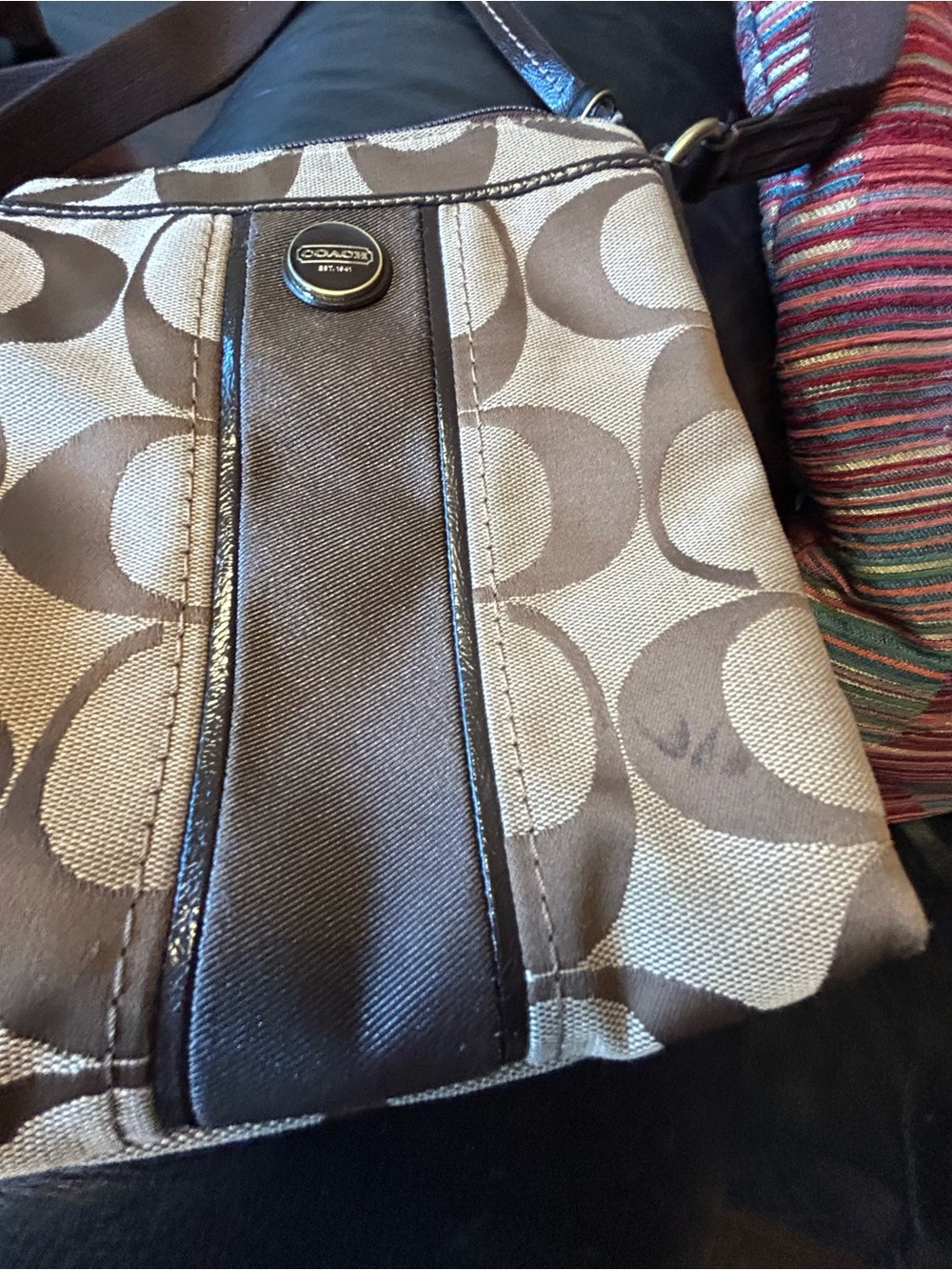 Coach Khaki and Brown Canvas Crossbody Bag
